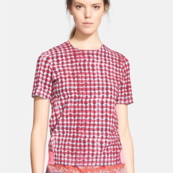 TORY BURCH Sondra Printed Plaid Crewneck Top